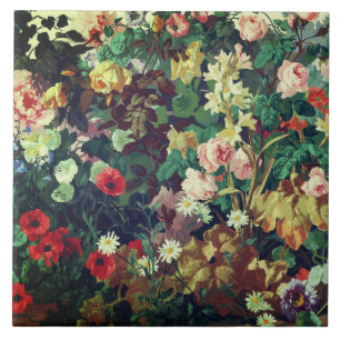 Vintage colourful flowers floral painting tile