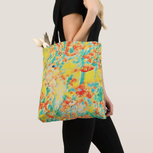 Vintage Colourful Garden Floral Bunny Rabbit Tote Bag