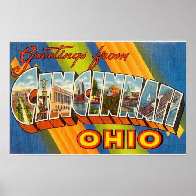 Vintage Colourful Greetings From Cincinnati Ohio Poster (Front)