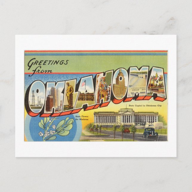 Vintage Colourful Greetings From Oklahoma Postcard (Front)