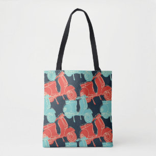 vintage colourful hand drawing motorcycle scooter tote bag