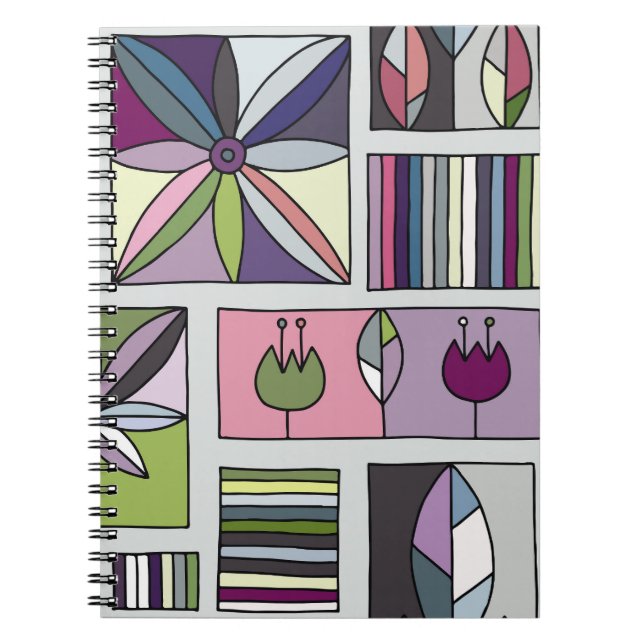 Vintage colourful, hand-drawn geometric pattern. notebook (Front)