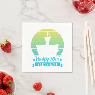 Vintage Colourful Happy 70th birthday Cake Napkin