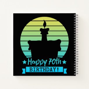 Vintage Colourful Happy 70th birthday Cake Notebook