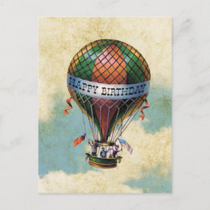 Vintage Colourful Hot Air Balloon Happy Birthday Postcard