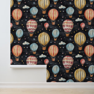 Vintage Colourful Hot Air Balloon Kids Room Decor Wallpaper