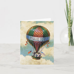 Vintage Colourful Hot Air Balloon Thank you Card
