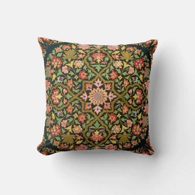 Vintage Colourful Indian Floral Embroidery Print Cushion (Front)