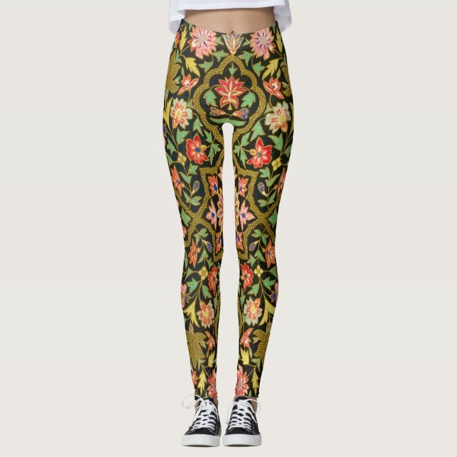 Vintage Colourful Indian Floral Embroidery Print Leggings (Front)