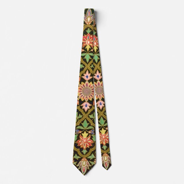 Vintage Colourful Indian Floral Embroidery Print Tie (Front)