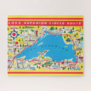 Vintage Colourful Lake Superior Route  Jigsaw Puzzle