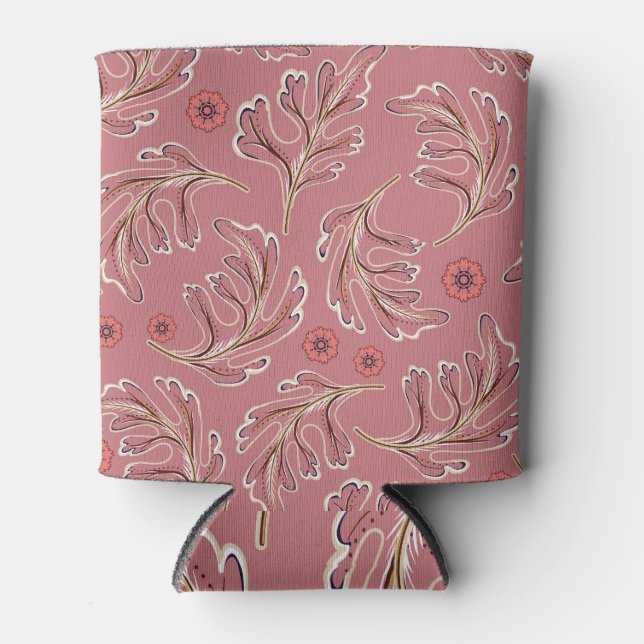 Vintage Colourful Leaves Seamless Pattern Can Cooler (Front)