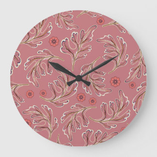 Vintage Colourful Leaves Seamless Pattern Large Clock
