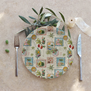 Vintage Colourful Mexican Travel Print Paper Plate