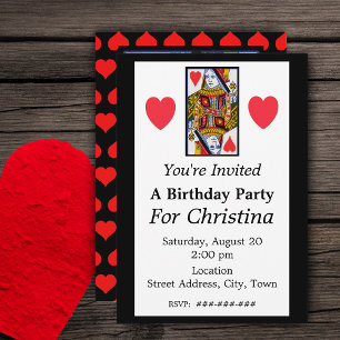 Vintage Colourful Ornate Queen of Hearts Birthday Invitation