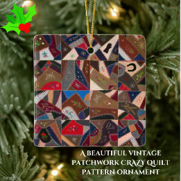 Vintage Colourful Patchwork Crazy Quilt Design Ceramic Ornament