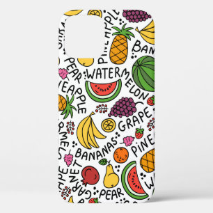 vintage colourful pattern on the theme of food, pr iPhone 12 case