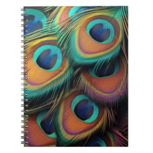 Vintage Colourful Peacock Feathers Pattern Notebook