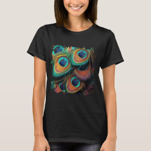 Vintage Colourful Peacock Feathers Pattern T-Shirt
