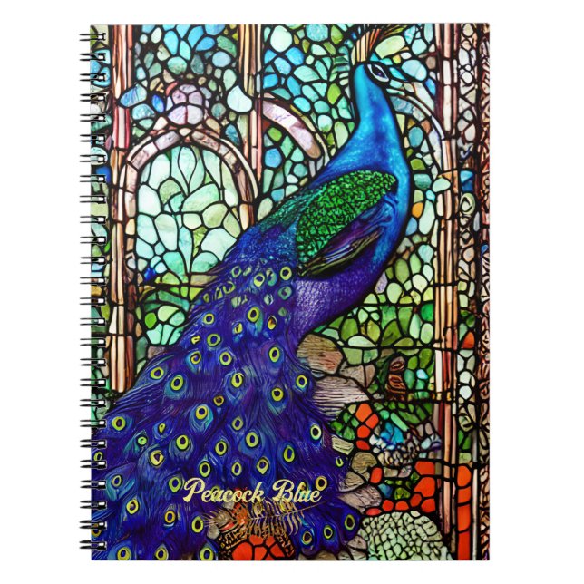 Vintage Colourful Peacock Stained Glass Notebook (Front)