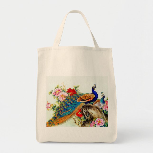 Vintage Colourful Peacocks Tote Bag (Front)