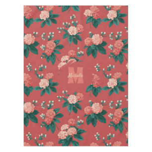 Vintage Colourful Peony Pattern - Maroon Backgroun Tablecloth