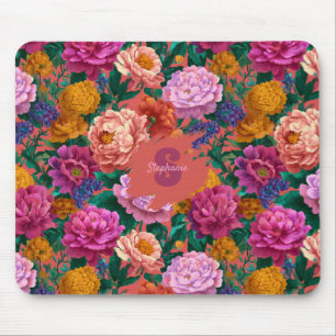 Vintage Colourful Peony Pattern Mouse Pad