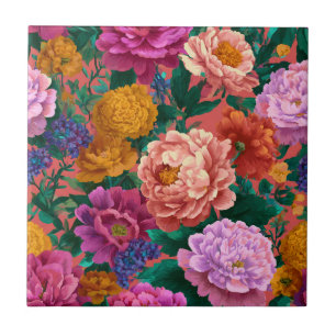 Vintage Colourful Peony Pattern Tile
