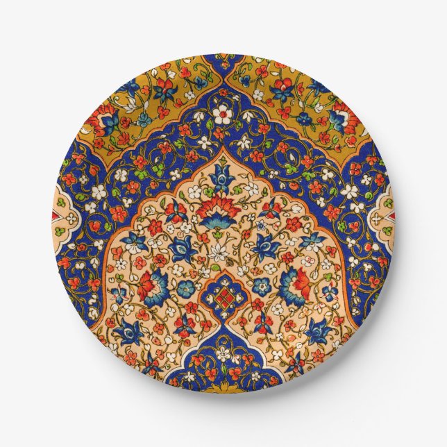Vintage Colourful Persian Floral Art Paper Plate (Front)