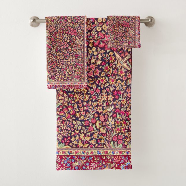 Vintage Colourful Persian Rug Pattern Bath Towel Set (Insitu)