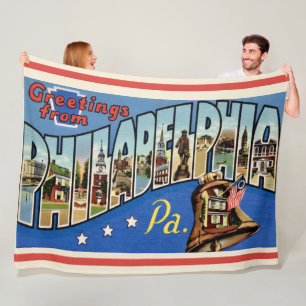 Vintage Colourful Philadelphia Fleece Throw Blanket