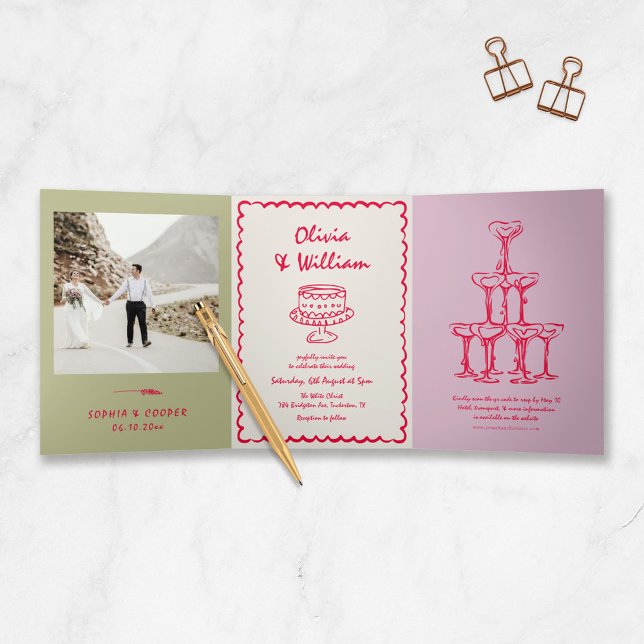 Vintage Colourful Photo Wedding Tri-Fold Invitation (Creator Uploaded)