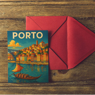 Vintage Colourful Porto Portugal Travel Postcard