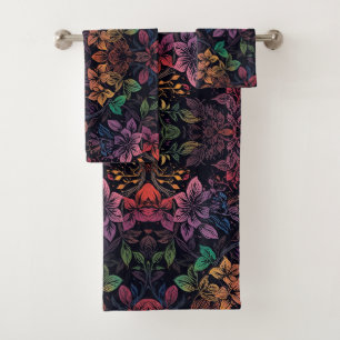 Vintage colourful Rainbow Floral Bath Towel Set