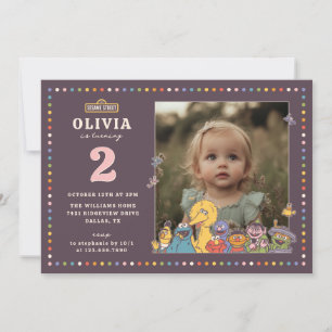 Vintage Colourful Sesame Street Birthday Photo Invitation