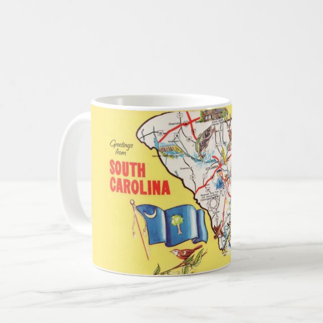 Vintage Colourful South Carolina Map Mug  (Front Left)