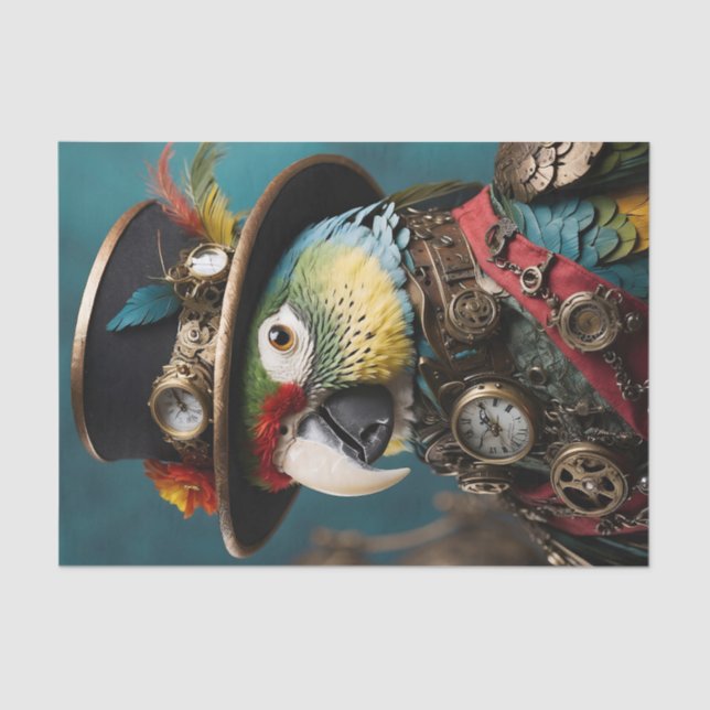 Vintage Colourful Steampunk Parrot Tissue Paper (Front)