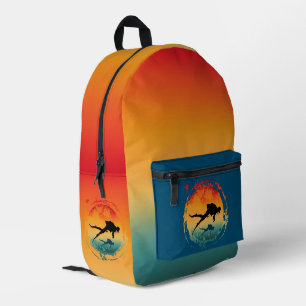 Vintage Colourful Sunset Silhouette Scuba Diver Printed Backpack