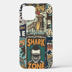 Vintage colourful surfing posters set with surf bu iPhone 12 case