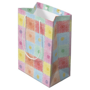 Vintage Colourful trendy Flowers pattern Birthday Medium Gift Bag