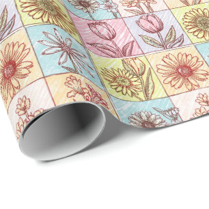 Vintage Colourful trendy Flowers pattern Birthday Wrapping Paper
