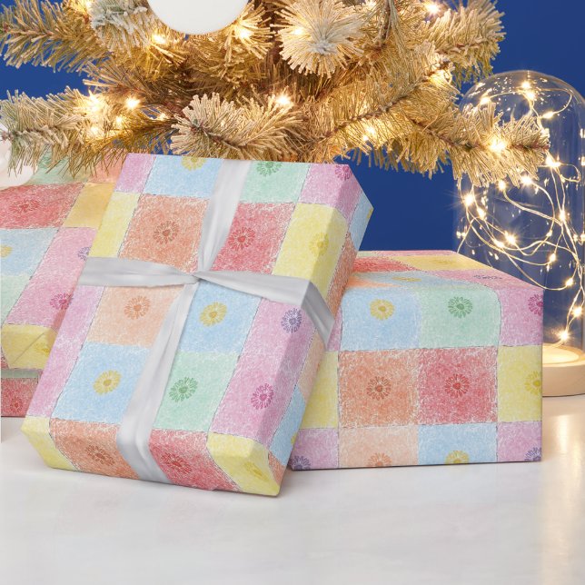 Vintage Colourful trendy Flowers pattern Birthday  Wrapping Paper (Holidays)