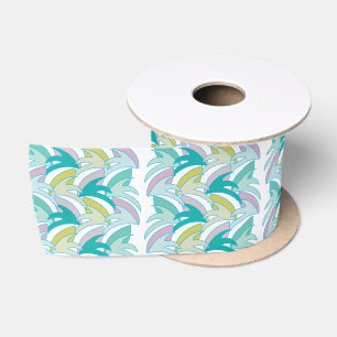 Vintage Colourful Tropical Leaves Vintage Satin Ribbon