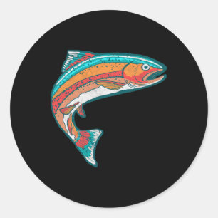 Vintage Colourful Trout Fishing Retro Fish Graphic Classic Round Sticker