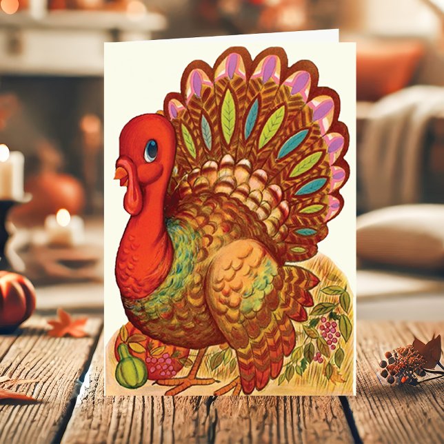 Vintage Colourful Turkey Thanksgiving Holiday Card (Creator Uploaded)