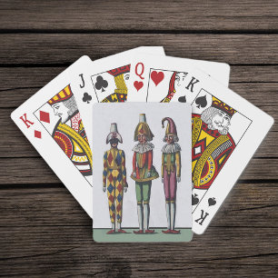 Vintage Colourful Whimsical Three Jester Dolls Playing Cards