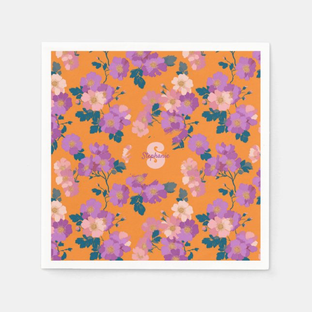 Vintage Colourful Wild Roses Pattern Napkin (Front)