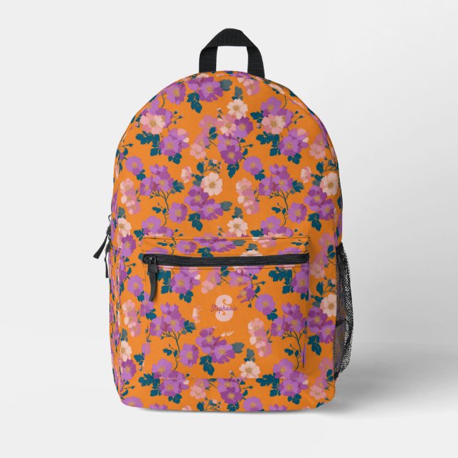 Vintage Colourful Wild Roses Pattern Printed Backpack (Front)