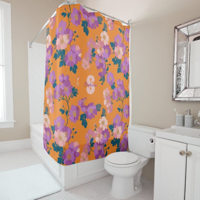 Vintage Colourful Wild Roses Pattern Shower Curtain (In Situ)