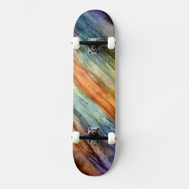 Vintage Colourful Wood Abstract Art 3 Skateboard (Front)